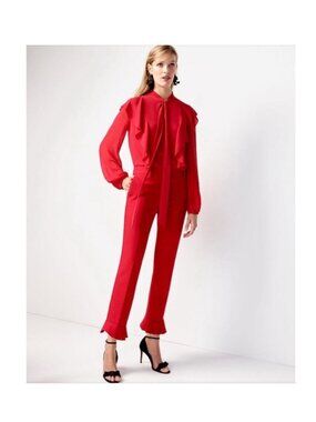 Ann Taylor Red Ankle Pants with Ruffle Hem Classic Career Tailored Size 10 Women